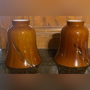 Set of 2 Cased Swirled Brown / Amber Glass Shades